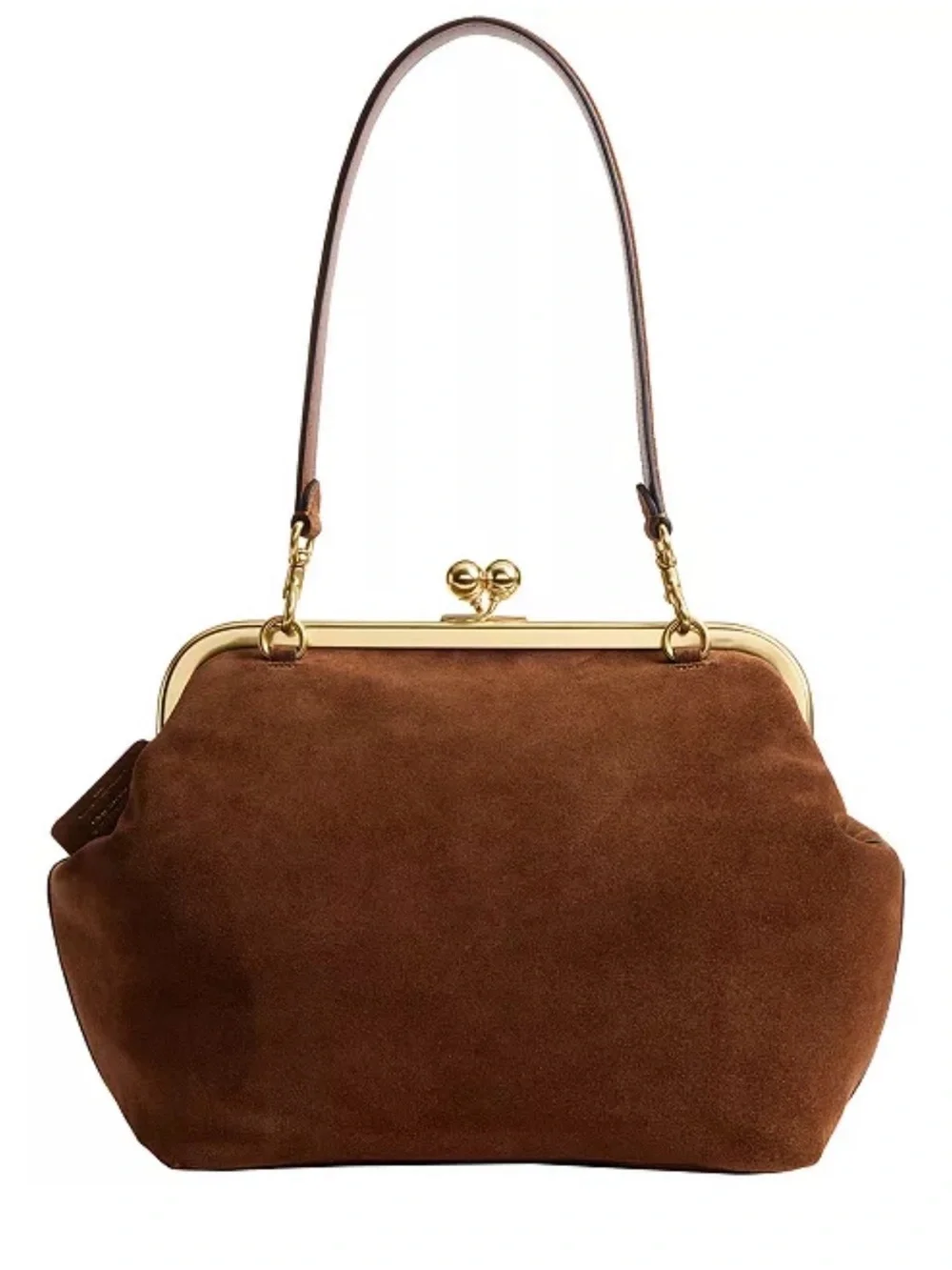 Coach Brown Suede Frame-Top Shoulder Bag with Gold Hardware